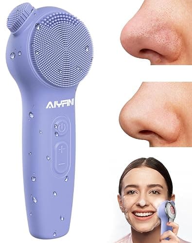Face Wash Scrubber Cleanser Brush - Alyfini Silicone Electric Facial Cleansing Brush for Blackhead Remover Improve Acne,Waterproof Shower Face Scrub Brush Exfoliating, Massaging Deep Cleansing Pore - Airyblue