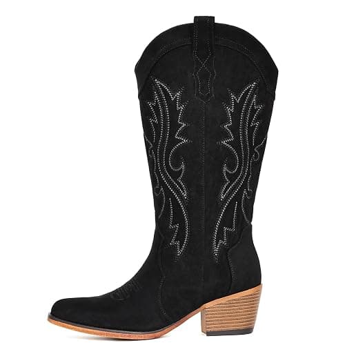 IUV Cowboy Boots For Women Western Cowgirl Boots Mid Calf Snip Toe | Chunky Heel Ideal for low insteps thumbnail 5