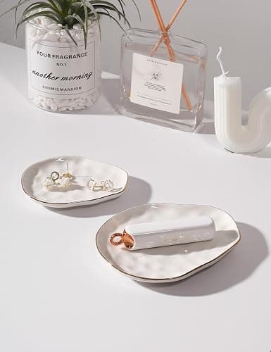 AISBUGUR Jewelry Dish Set of 2, Large Jewelry Tray for More Jewelry Ring Dish Jewelry Bowl with Beautiful Package and Greeting Card Perfect for Birthday Gifts for Women thumbnail 3