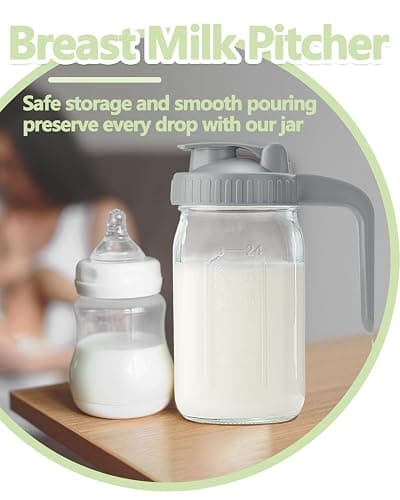 32oz Glass Pitcher with Lid & V-shaped Pour Spout - 1 Quart Breastmilk Pitcher Double Leak Proof, Creamer Container for Sun Tea, Juice, Cold Brew Coffee, Breastmilk Storage Container thumbnail 6