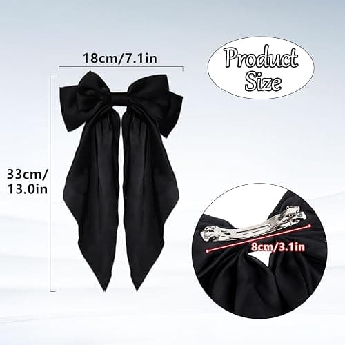 6 Pack Large Bows for Women - Big Solid Color French Hair Bow Clips with Long Tail Barrettes thumbnail 2