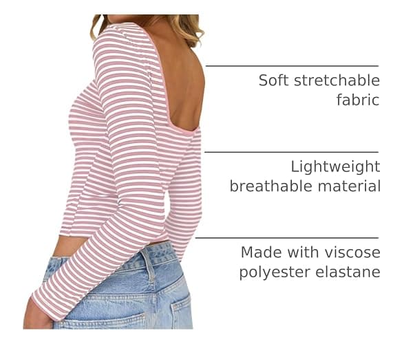 Falechay Long Sleeve Shirts for Women Sexy Backless Striped Tops Going Out T-Shirt Y2K Crop Womens Blouse Boat Neck Outfit thumbnail 4