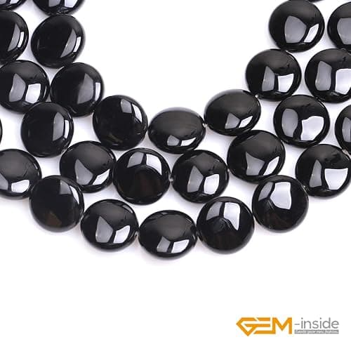 GEM-Inside Natural 20mm Coin Curved Surface Black Agate Gemstone Loose Beads Energy Stone Handmade Beads for Jewelry Making Jewelry Beading Supplies for Women thumbnail 3