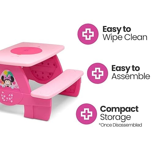Delta Children Disney Minnie Mouse 4 Seat Activity Picnic Table with Lego Compatible Tabletop - Minnie Mouse thumbnail 4