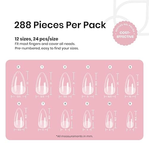 Beetles Soft Gel Nail Tips Short Almond 288pcs in 12 Sizes Etch-X | Pre-Etched Full Cover Acrylic Fake Nails, Salon Quality Nail Supplies, Easy DIY Extension Press On Nails, Gift for Women thumbnail 7