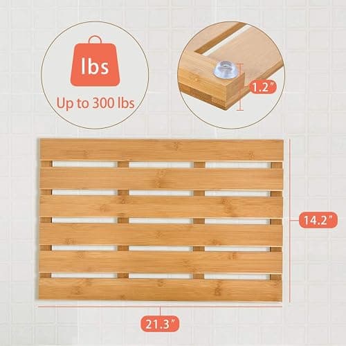 Bath Mat for Luxury Shower - Non-Slip Bamboo Sturdy Water Proof Bathroom Carpet for Indoor or Outdoor Use thumbnail 3