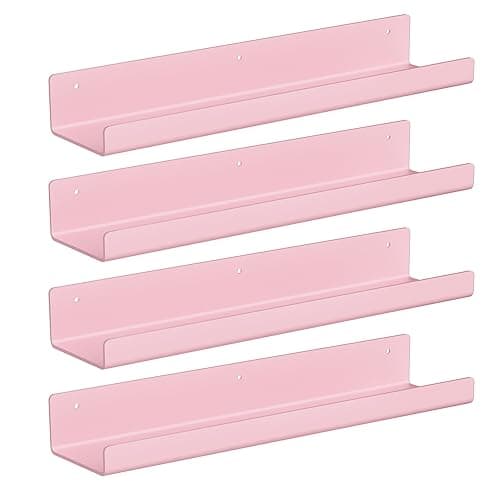 upsimples Acrylic Shelves for Wall Decor, 15" Display Shelf Perfume Organizer for Bathroom, Bedroom, Living Room, Floating Bookshelves for Kids, Pink, 4 Pack thumbnail 6