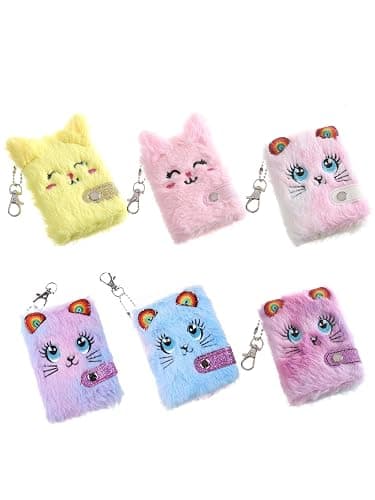 RDTGHY 1 Pcs Plush Cat Keychain Notebook Mini Portable Notepad with Keyring Cute Address Book for Kids Students Journaling Note Taking Random Color - Image 1