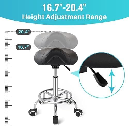 YEEZEE Saddle Stool Ergonomic- Comfortable Rolling Saddle Stool with Wide Thick Saddle Seat Padding, Swivel Adjustable Saddle Chair with Wheels and Ring Pedal for Medical Massage Salon (Dark Black) thumbnail 6