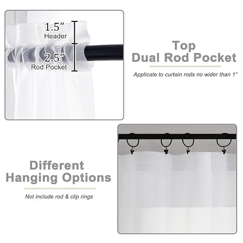WelvetBLK White Sheer Curtains 84 Inches Long 2 Panels Set for Bedroom Living Room, Soft Airy Light Filtering Modern Solid Rod Pocket Drapes Window Treatments, White, Each 42" W x 84" L thumbnail 4