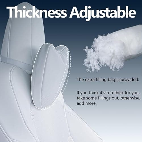BlissfulNest Tesla Neck Pillow Car Seat Headrest, 2 Pack, Neck Pillow for Tesla Model Y, Tesla Model 3, Tesla Model X, Tesla Model S Nappa Leather. Height Adjustable, Thickness Adjustable. (White) thumbnail 3