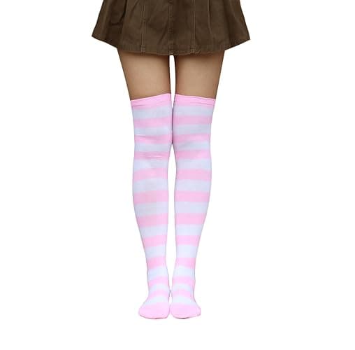 Bestjybt Women Striped Thigh High Socks Over Knee Socks Knee High Costume Stockings Leg Warmers thumbnail 2