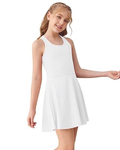 Haloumoning Girls Sleeveless Tennis Dress Kids Racerback Golf Dress School Sports Dresses Outfit with Shorts Pockets thumbnail 4