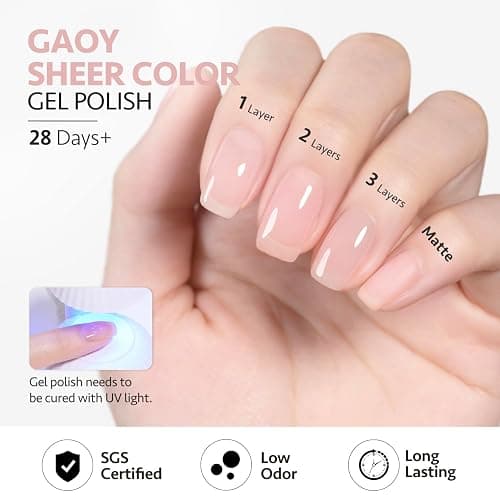 GAOY Pink Jelly Nude Gel Nail Polish, 16ml Sheer Translucent Soak Off Gel Polish, UV Light Cure for Nail Art DIY, 1643 Milky Pink thumbnail 6