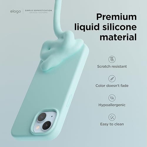 elago Compatible with iPhone 15 Case, Liquid Silicone Case, Full Body Protective Cover, Shockproof, Slim Design, Anti-Scratch Soft Microfiber Lining, 6.1 inch (Aqua Sky) thumbnail 3