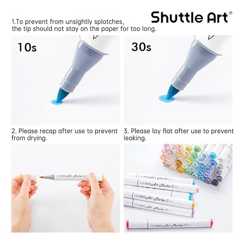 Shuttle Art Pastel Alcohol Markers Brush tip, Dual Tip Brush & Fine Tip Art Marker Set, 50 Colors plus 1 Blender Marker Pens with Case Perfect for Illustration Kids Students Adults Coloring Sketching thumbnail 9