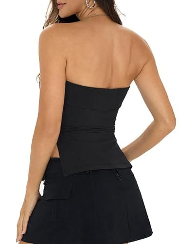 EasyGala Womens Strapless Tube Tops Basic Backless Sleeveless Bandeau Going Out Crop Top Summer Outfits Clothes thumbnail 4