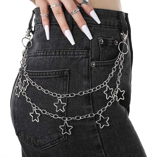 Tgirls Hip Hop Pants Chain - Goth Jean Star Punk Pocket Accessory for Women - Layered Acrylic Keychains Cute Trouser Rock Wallet for Men - Waist Body Accessories for Girls (2 Stat-1) thumbnail 3