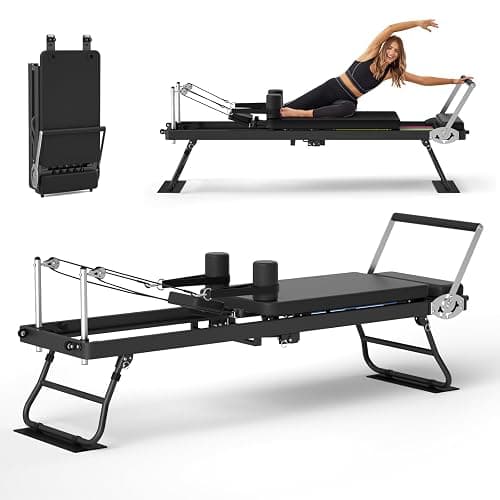 WNPANE Foldable Pilates Reformer for Home Use – Pilates Reformer Machine with Multi-Color Adjustable Resistance Bands, Space-Saving Reformer for Core Strength & Full Body Workout - Image 1