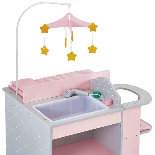 Olivia's Little World 6-in-1 Wooden Baby Doll Changing Station with Crib, Changing Table, High Chair, Double-Door Closet, Sink and Washing Machine, Multicolored thumbnail 6