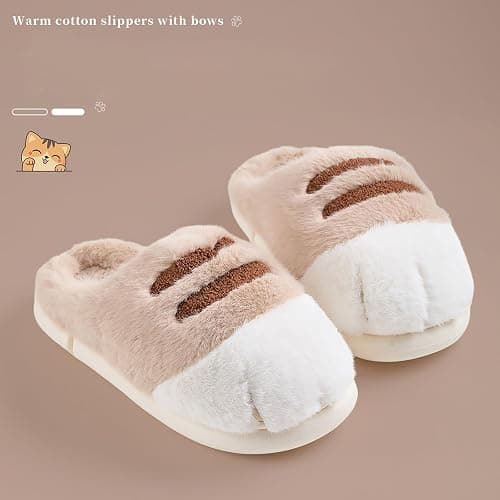 Plush cat paw slippers，non-slip soles, cozy and cute slippers thumbnail 4