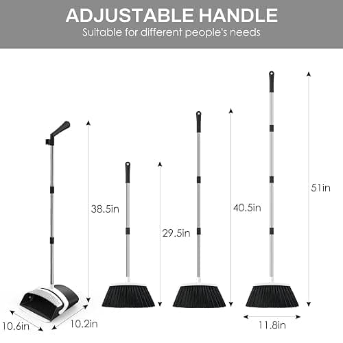 EZKEY Broom and Dustpan Set for Home, 51-in Long Adjustable Handle Angle Broom and Dustpan Combo Set with Dust Pan Teeth to Clean Hair for Home Kitchen Office Lobby Floor Garden (Black&White) thumbnail 2