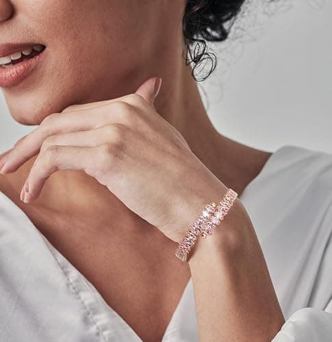 Wovanoo Rhinestone Cuff Bracelet Cubic Zirconia Tennis Bracelets Open Adjustable Elastic Bangle for Women thumbnail 2