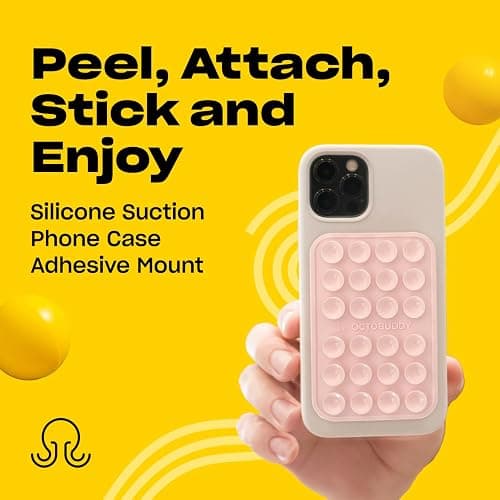 OCTOBUDDY Classic MAX - Silicone Suction Phone Case Adhesive Mount - Hands-Free, Strong Grip Holder for Selfies and Videos - iPhone and Android Compatible - 2.6″ x 3.9″, Chalk Pink thumbnail 2