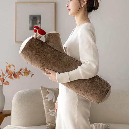 Shapeazy Mushroom Tree Log Pillow - Long Cylinder Decorative Throw Pillow for Couch, Sofa & Bed, Modern Chic Nature-Themed Pillow, Woodland Stump Accent Pillow for Living Room, Nursery, Home Decor thumbnail 7