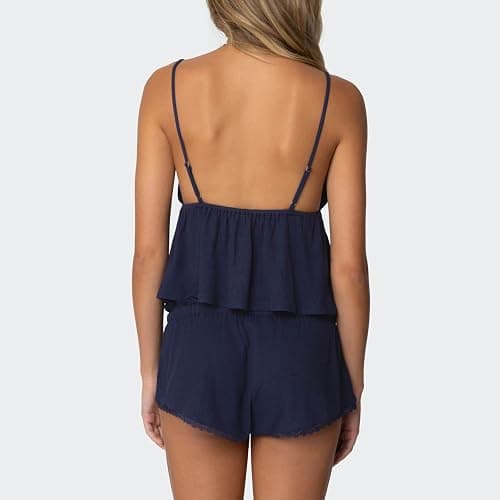 RUEWEY Women's Y2K Lace Pajamas Set 2 Piece Lounge Set Sleeveless V Neck Cami Tops Lace Trim Shorts Sleepwear thumbnail 4