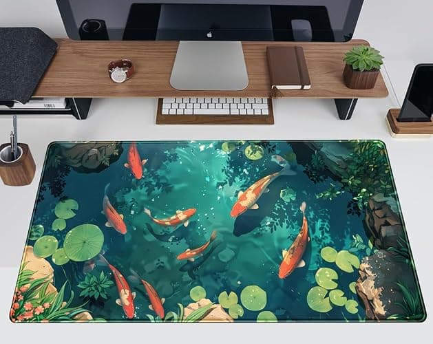 Koi Fish Desk Mat Gaming Koi Pond Desk Pad Large Cute Mouse Pad, Goldfish Mouse Mat XXL Laptop Keyboard Pad, Blue Waters Gamer Mouse Pad Full Mousepads Cool Office Accessories 31.5"x15.7" thumbnail 2