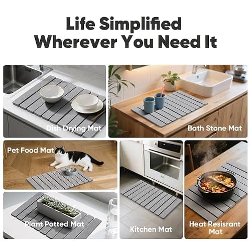 Stone Drying Mat for Kitchen Counter, Quick Diatomaceous Earth Mats for Dishes, 23.6"L x 15.7" W Super Absorbent Fast-Drying Collapsible Countertop Stone Mat (Light Grey, 24" x 16") thumbnail 6
