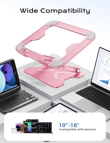JCZT Adjustable Laptop Stand for Desk, Metal Foldable Laptop Riser, Portable Laptop Holder Mount, Ventilated Cooling Computer Notebook Stand for MacBook Air Pro, All 10-16'' Notebooks Laptops, Pink thumbnail 5