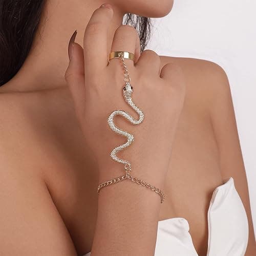 HUASAI Hand Chain Snake Bracelet for Women Finger Ring Bracelet Slave Hand Harness Bracelets Snake Jewelry for Halloween Party Medusa Costume Accessories thumbnail 3