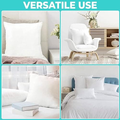 QUBA LINEN 18 x 18 Throw Pillow Insert - Pack of 2 White, Down Alternative Pillow Inserts for Decorative Pillow Covers, Throw Pillows for Bed, Couch Pillows for Living Room (Pack of 2) thumbnail 8