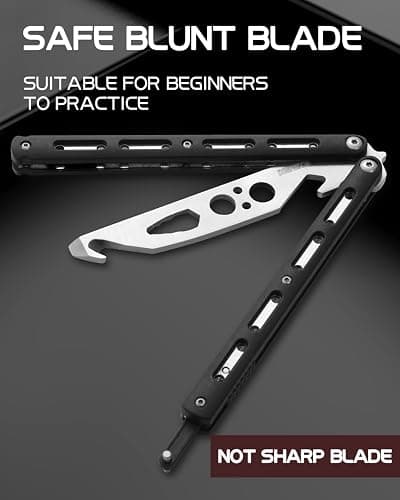 Dispatch Practice Butterfly Knife Trainer Unsharpened Balisong with Stainless Steel Dull Blade, Durable ABS Handle & Lock Latch | EDC Flipping, Martial Arts, Cosplay, Survival Training Tool, Black thumbnail 3