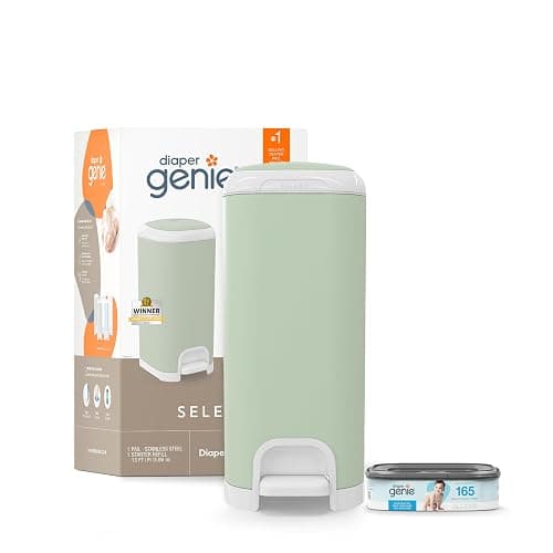 Diaper Genie Select Pail (Green) is Made of Durable Stainless Steel and Includes 1 Starter Square Refill That can Hold up to 165 Newborn-Sized Diapers. - Image 1