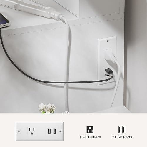 Haewon White Vanity Desk with Mirror and Power Outlet, Makeup Vanity with Adjustable Brightness and 3 Lighting Modes, Dressing Table Set with 4 Drawers, Storage Chair for Bedroom thumbnail 5