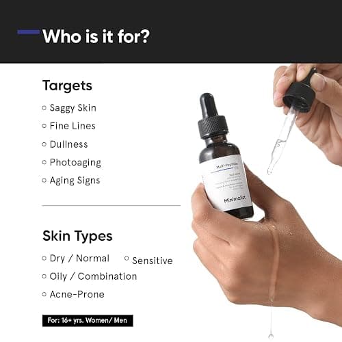 Minimalist Multi Peptide Night Face Serum for Anti Aging with Collagen Boosting | Reduces Wrinkles | Hydrating Serum With 7% Matrixyl 3000 & 3% Bio-Placenta | For Women & Men | 1 Fl Oz / 30 ml thumbnail 3