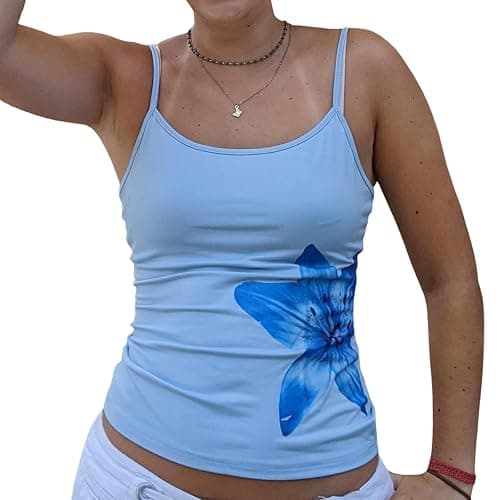 Geagodelia Damen Sexy Spaghetti Tank Top Sommer Trägertop Ärmellose Spaghettiträger Cami Oberteil Crop Tops Y2k Aesthetic Clothes Camisole Outfit - Image 1