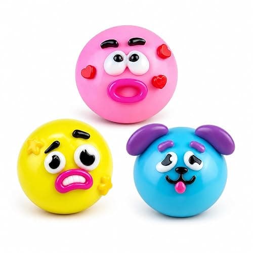 NEW Smushers Squishy, Cute Easy Squeezy Funny Face Squishy Stress Balls, Stress Relief Desk Accessory for Adults (Pink+Blue+Yellow) - Image 1
