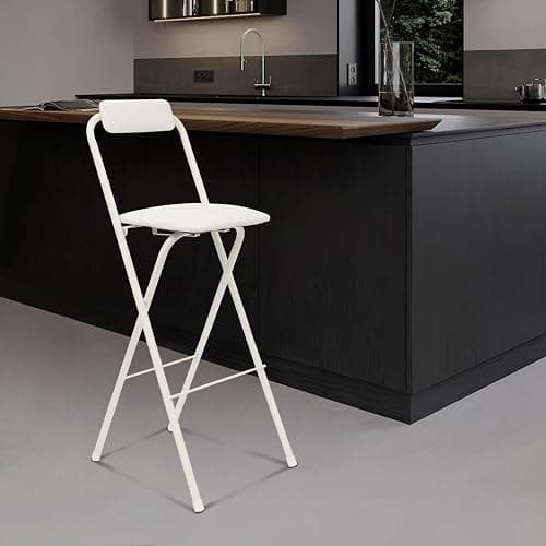 GSHIOIO Folding Bar Stool with Backrest, 29 Inch Leather Padded Counter Height Foldable Stool Portable Tall Foldable Chair 275LBS for Gardening Outdoor Kitchen Camping Shop Cafe (White, 1 Pack) thumbnail 6