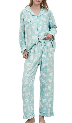 CHUNG Women Flannel Pajamas Set Brushed Cotton Button Tops Pants S-XL Sleepwear Loungewear Cozy Warm Winter - Image 1