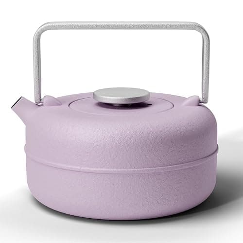 Toptier Teapot with Removable Infuser, Cast Iron Tea Kettle Stovetop Safe, Solid Geometry Cylinder Design Tea Pot Coated with Enameled Interior for 27 Ounce (800 ml), Purple - Image 1