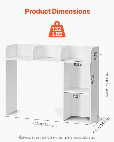 VEVOR Wood Desk Shelf, Desktop Bookshelf, Desk Storage Hutch with 6 Shelves, Office Countertop Organizer 3-Tier Display Rack, with Anti-Slip Feet Pads, for Office, Home & Dorm, White thumbnail 3