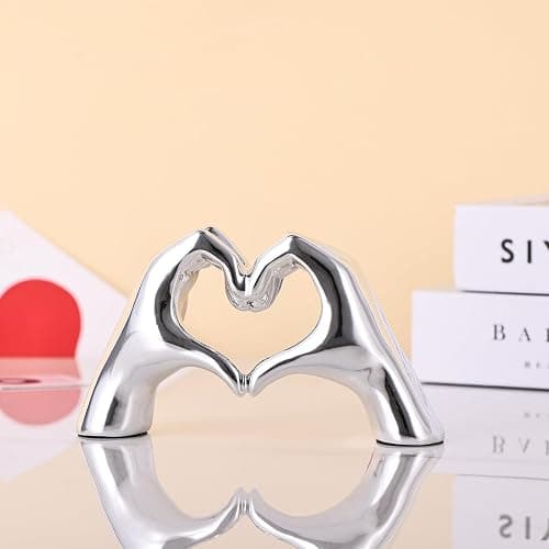 DOVDOV Silver Heart Hand Decorative Sculpture, Room Home Decor Aesthetics for Office, Living Room, Coffee Table, Dining Table, Center Entrance, entryway, TV Stand, Tabletop Decorations. thumbnail 2