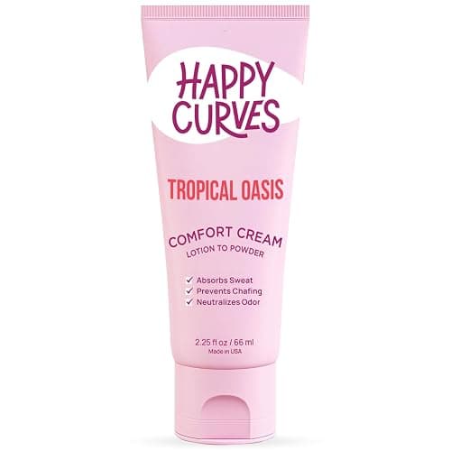 HAPPY CURVES Lotion to Powder Anti Chafing Odor Control Cream for Women: Aluminum-Free Cream for Private Parts, Under Breast, & Body 2.25 Fl Oz (1 Pack, Tropical Oasis) - Image 1
