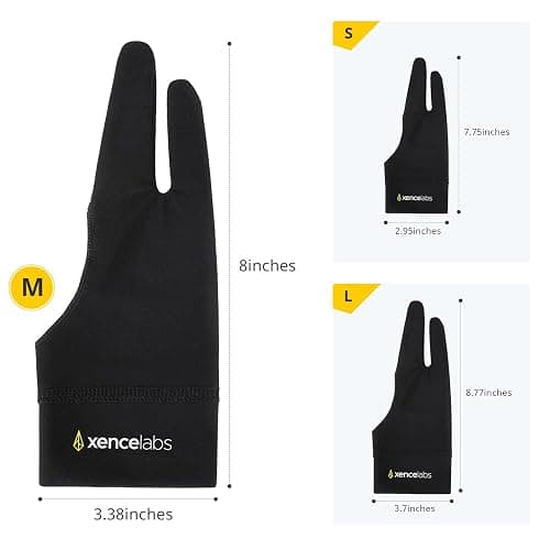 XENCELABS Drawing Glove, Breathable Artist Glove for Drawing Tablet, Two Fingers for Left Right Hand Black Size S thumbnail 4