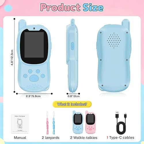 YTETCN Kids Video Walkie Talkies with Camera, 2 Pack Rechargeable Walkie-Talkie Toys for Boys & Girls Aged 3-12, Christmas Birthday Gifts for 3 4 5 6 7 8 Year Old (Blue & Pink) thumbnail 7