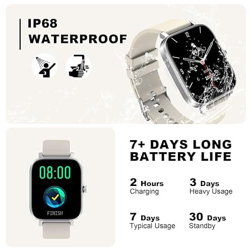 Smart Watch for Men Women Compatible with iPhone Samsung Android Phone 1.69 inch Full Touch Screen IP68 Waterproof Bluetooh Fitness Tracker Heart Rate/Sleep Monitor (Starlight) thumbnail 7